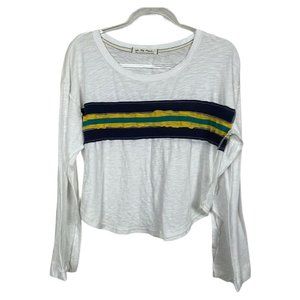 We The Free White Long Sleeve Tee with Navy and Yellow Stripes